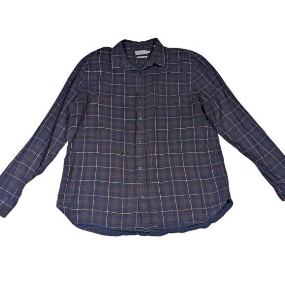 Vince Men’s Plaid Flannel Button Down Shirt Blue Brown XXL - Picture 1 of 8